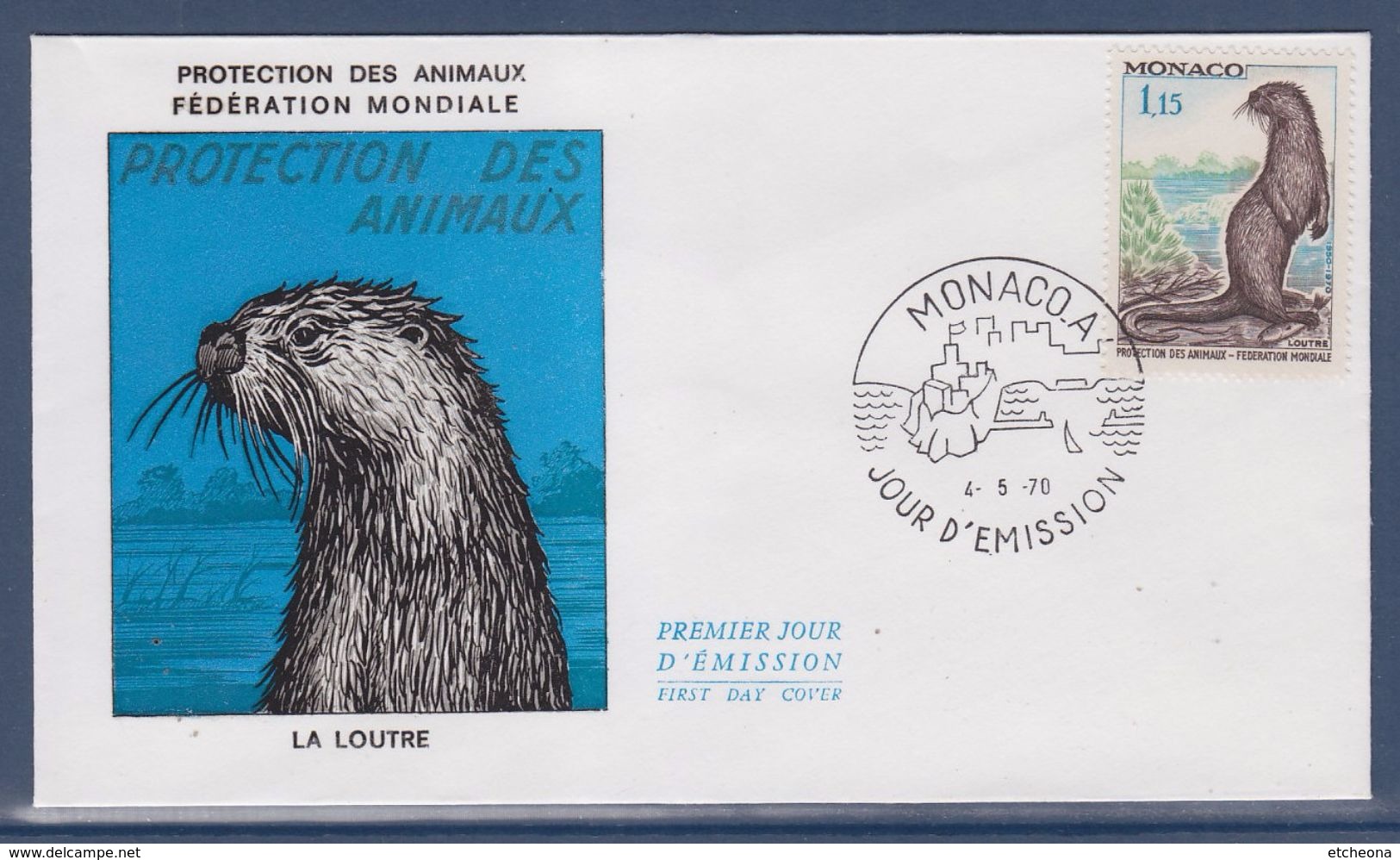 = Monaco Protection Des Animaux Fédération Mondiale La Loutre Enveloppe Jour D'émission 4.5.70 N°814 - FDC