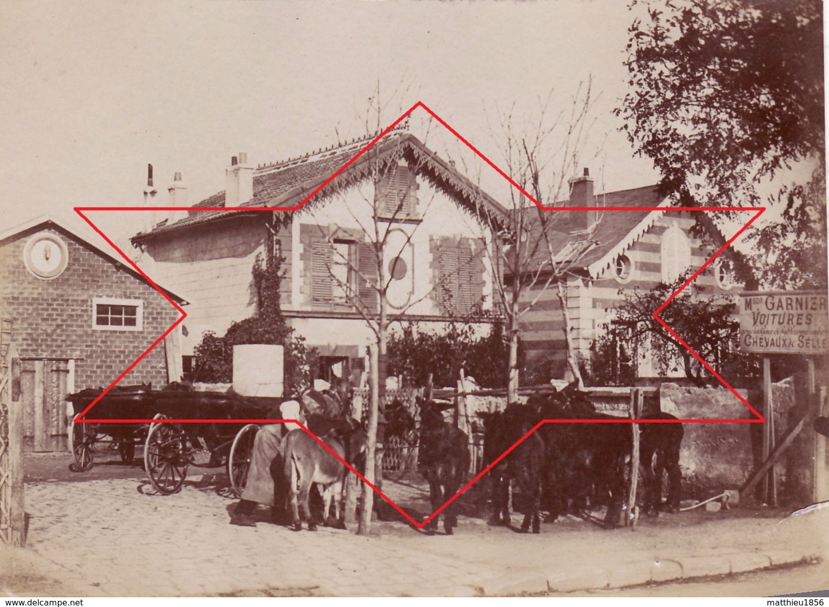 Photo 1893 SCEAUX-ROBINSON - "Maison Garnier, Voitures, Chevaux, Selles" (A177) - Sceaux