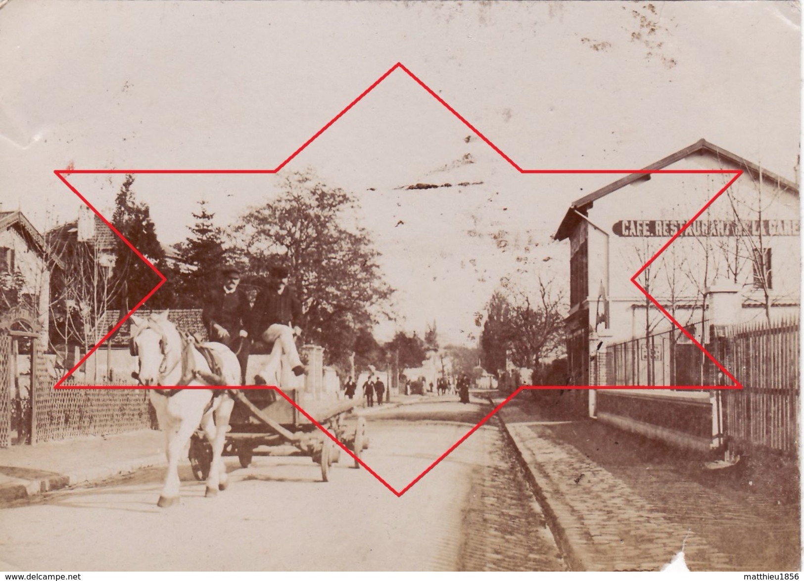 Photo 1893 SCEAUX-ROBINSON - Une Rue, Café Restaurant De La Gare, Un Attelage (A177) - Sceaux