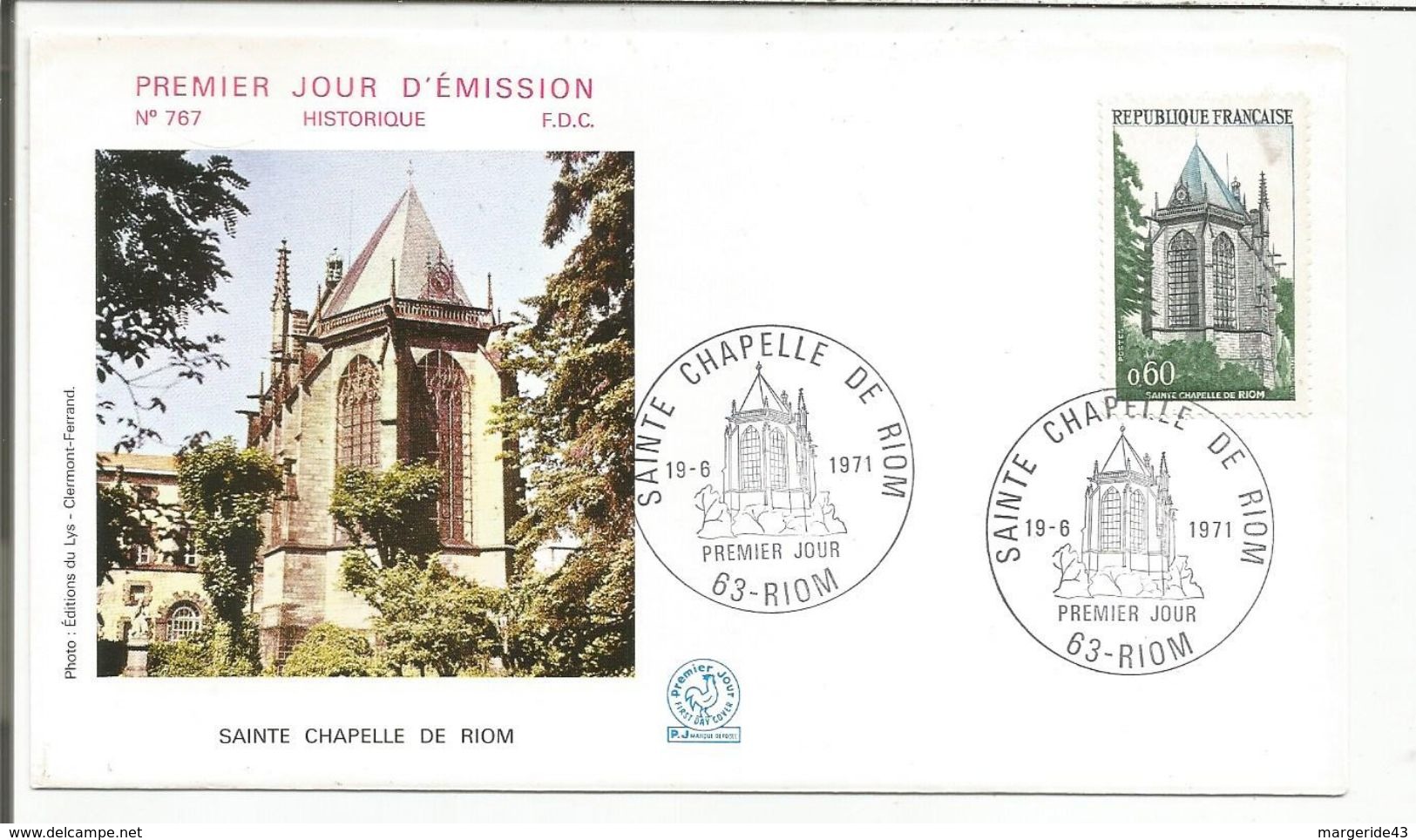 FDC 1971 SAINTE CHAPELLE DE RIOM - 1970-1979