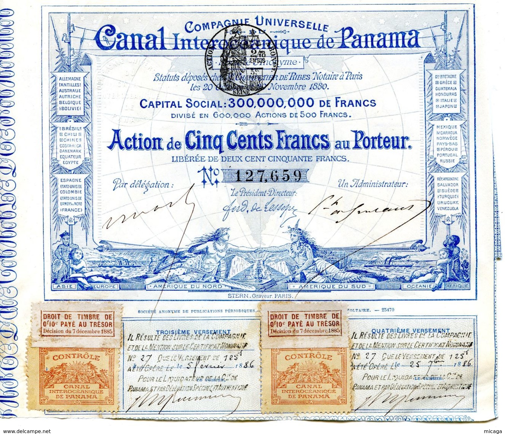 Canal Interocéanique De Panama - Action De Cinq Cent Francs Au Porteur - Navigation