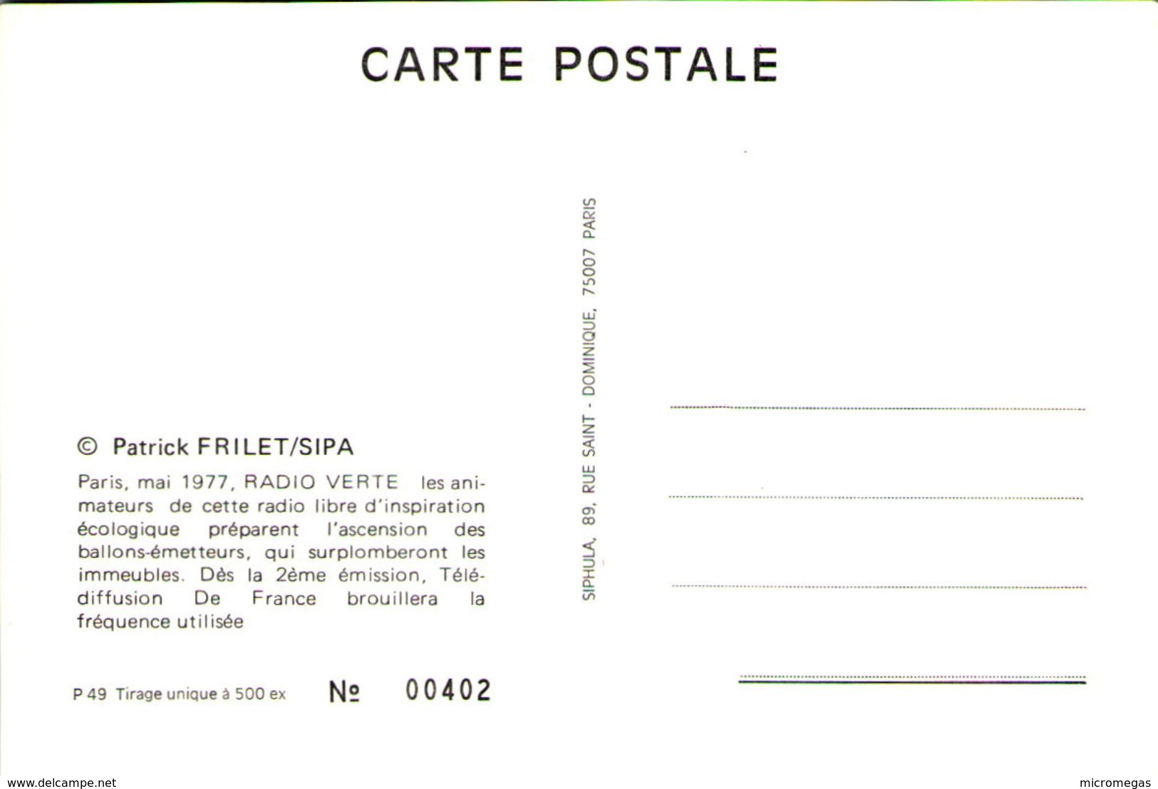 Patrick FRILET - Sipa - Paris 1977 - Radio Verte - Autres & Non Classés