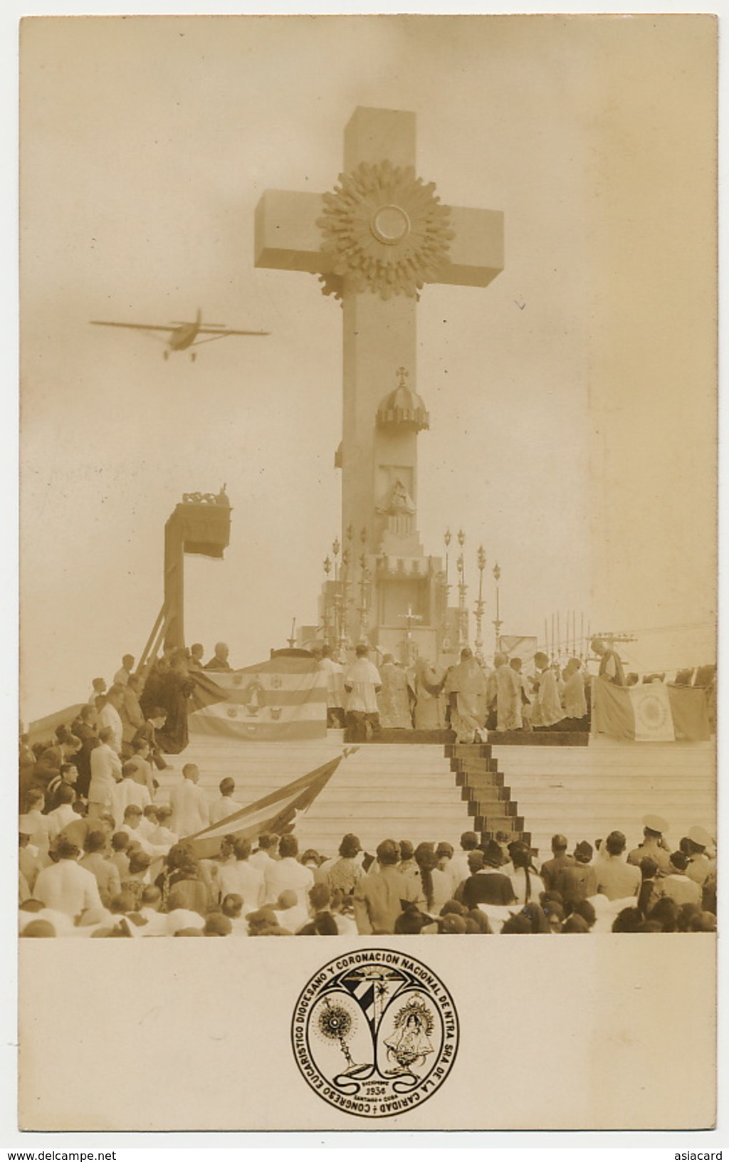 Real Photo Santiago El Cobre 1936 Congreso Nacional Nuestra Senora De La Caridad Airplane - Cuba