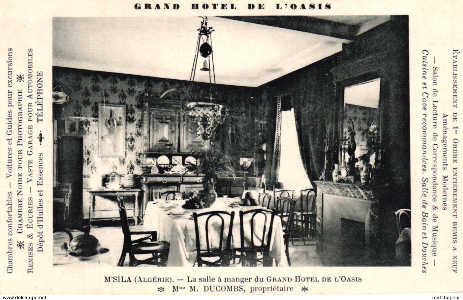 ALGERIE - GRAND HOTEL DE L'OASIS - M'SILA LA SALLE A MANGER DU GRAND HOTEL DE L'OASIS MME M DUCOMBS PROPRIETAIRE - M'Sila