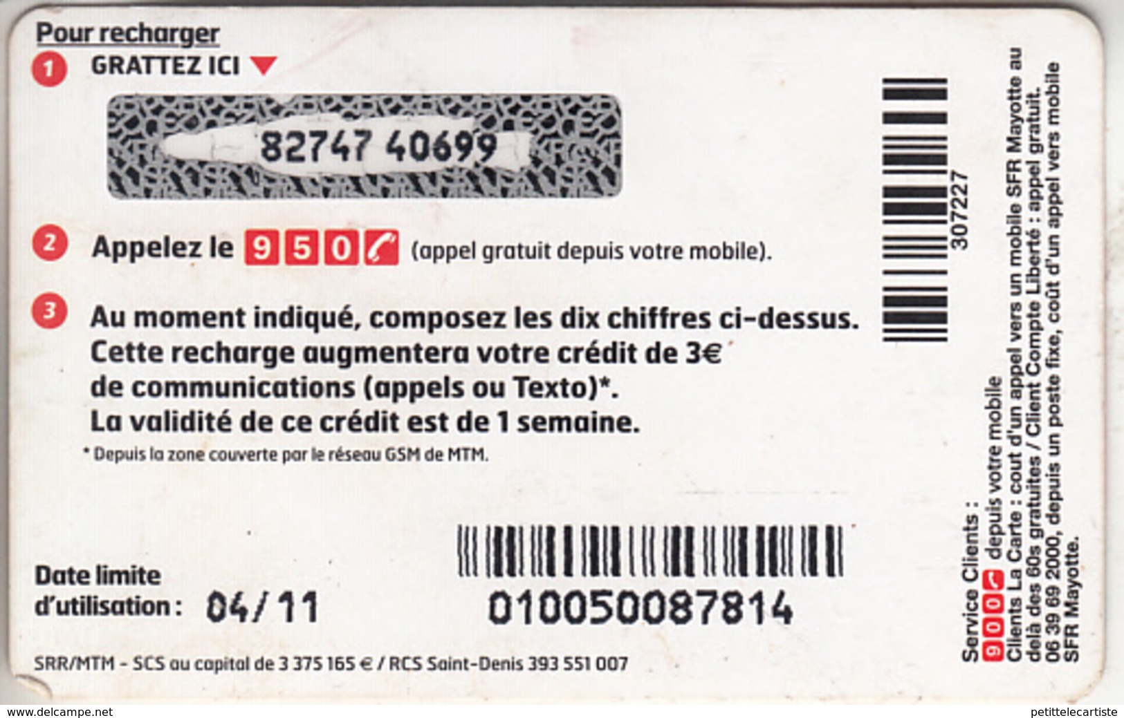 MAYOTTE - TÉLÉCARTE - GSM DU MONDE *** RECHARGE GSM - SFR / 04/11 *** - TAAF - Territorios Australes Franceses