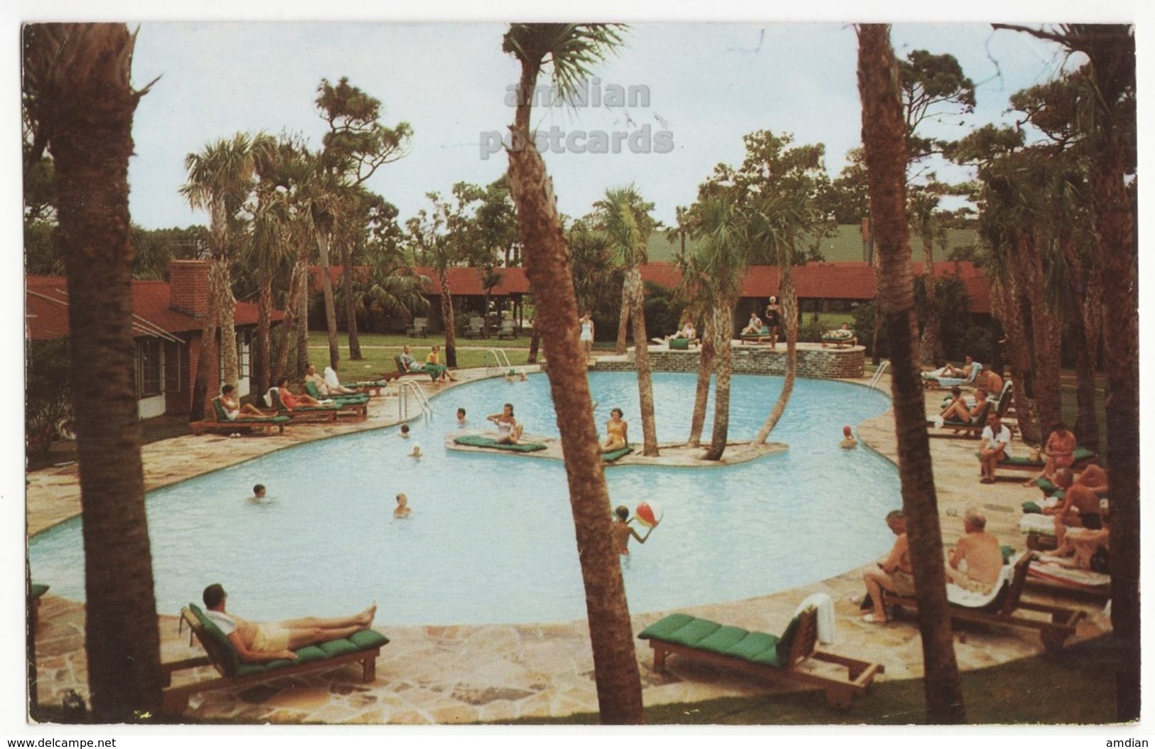 Myrtle Beach SC El Rancho Ocean Highway Motel Swimming Pool 1950s Vintage South Carolina Postcard - Myrtle Beach