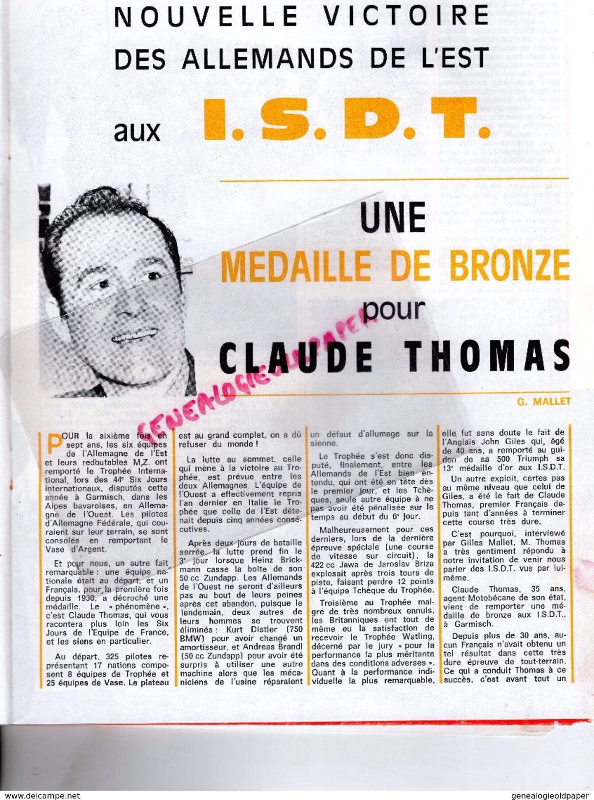 MOTO REVUE N° 1950- OCT.1969-J.VERNIER CROSS A PLAN D' ORGON-125 MOTOBECANE-350 DUCATI-JAWA CROSS-CLAUDE THOMAS GARMISCH