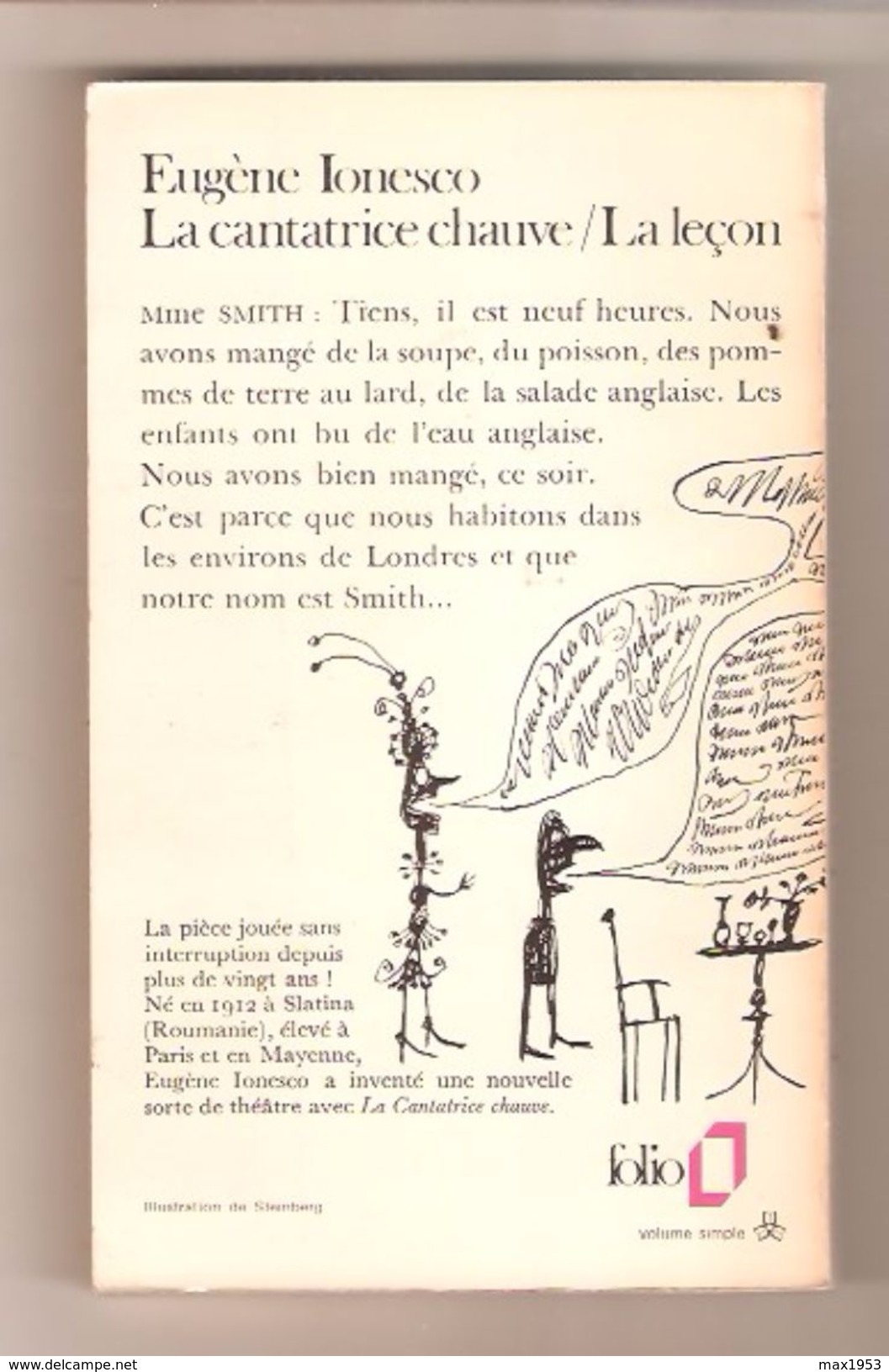 IONESCO - LA CANTATRICE CHAUVE Suivi De LA LECON - Gallimard Folio 236 - 1980 - Auteurs Français