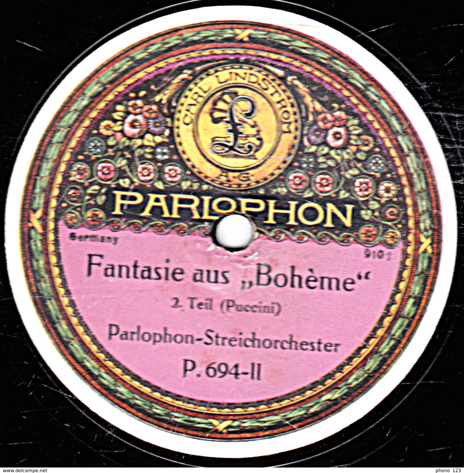 78 T - 30 Cm. - état M - Parlophon-Streichorchester - Fantaisie Aus "La Bohème" - 1 Et 2 - 78 Rpm - Schellackplatten