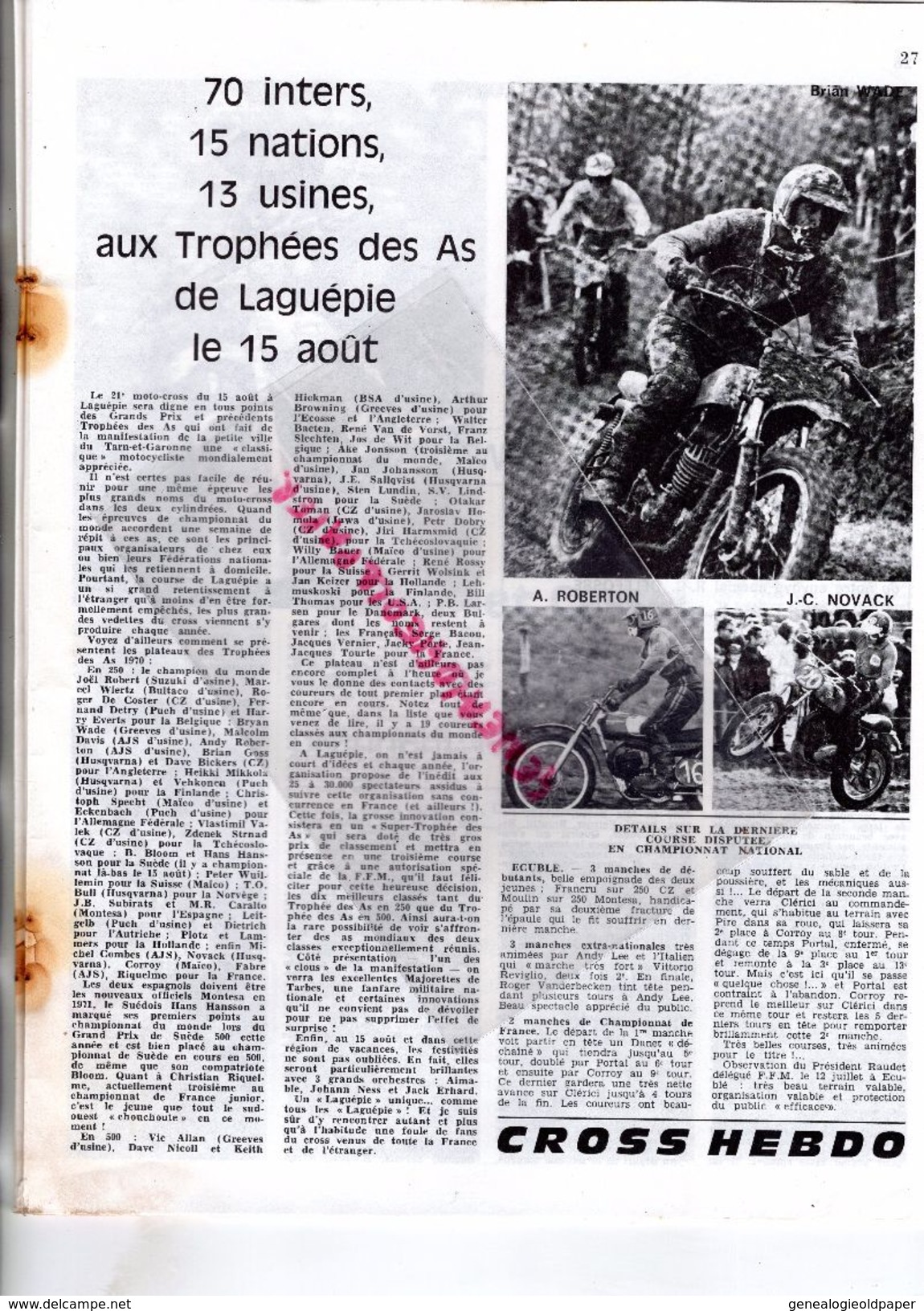 MOTO REVUE N° 1990- JUILLET 1970-BMW OSAKA-TOERSEN-AGO PASOLINI ALLEMAGNE EST-CHAMOIS 2770-DINAN-BELLEME CROSS-NORTON-