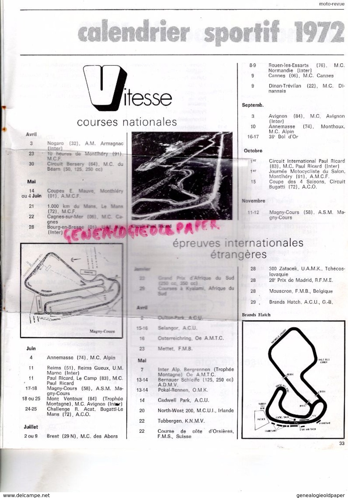 MOTO REVUE N° 2059-JANVIER 1972-NURBURGRING-SALON LONDRES-GRENOBLE-500 GP LINTO-BOTTES ANNIC A LAGUEPIE