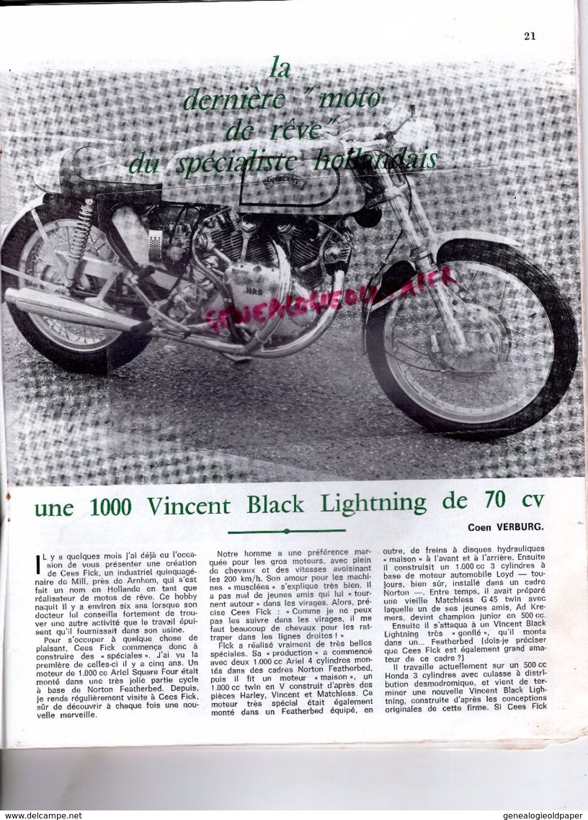 MOTO REVUE N° 1963-JANVIER 1970-ELEPHANTS NURBURGRING-DUCATI CH. BOURGEOIS-1000 VINCENT BLACK LIGHTNING-LOUBET CHANCENAY