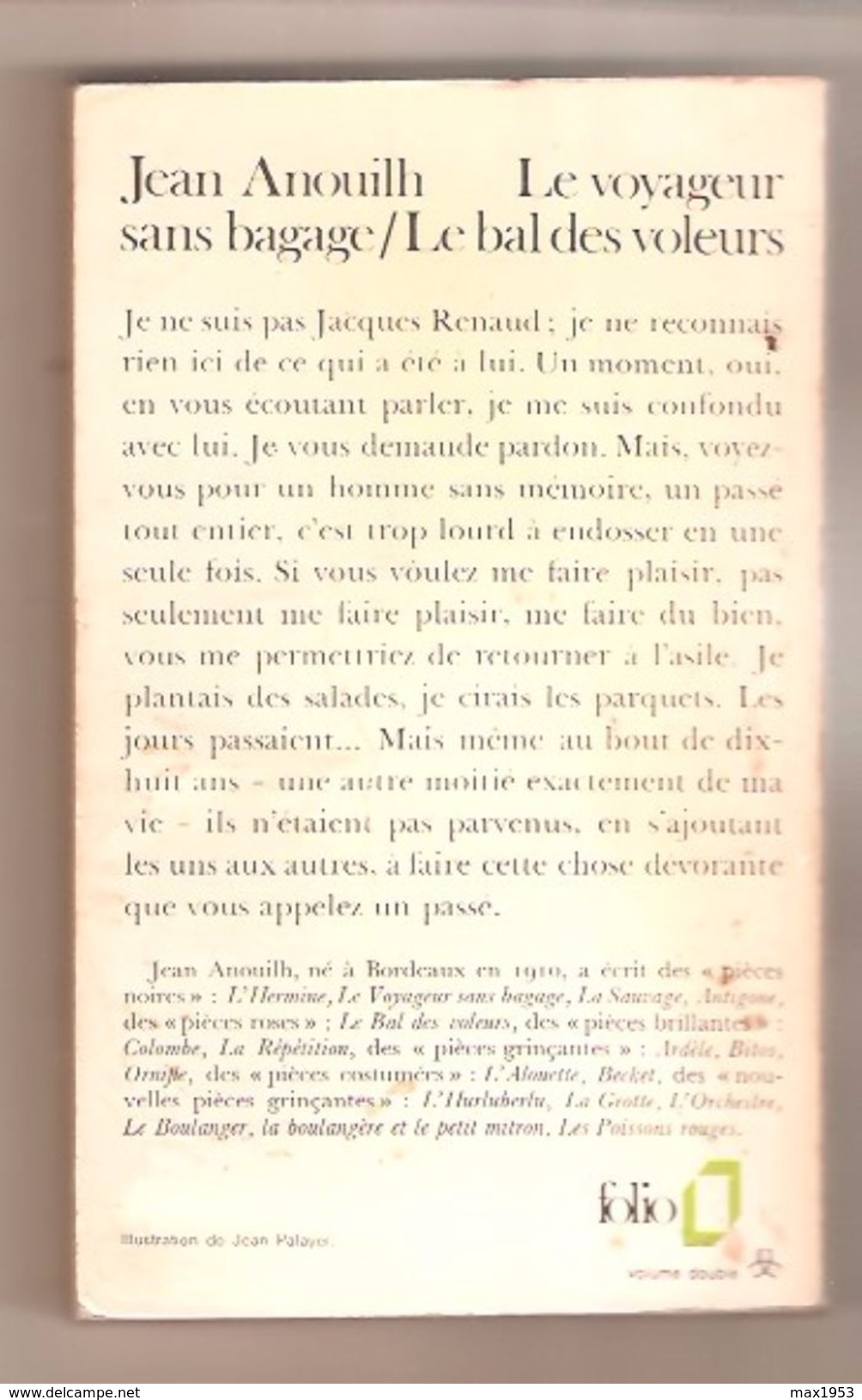 ANOUILH - LE VOYAGEUR SANS BAGAGES Suivi De Le Bal Des Voleurs - La Table Ronde- Folio N° 759 - 1980 - Französische Autoren