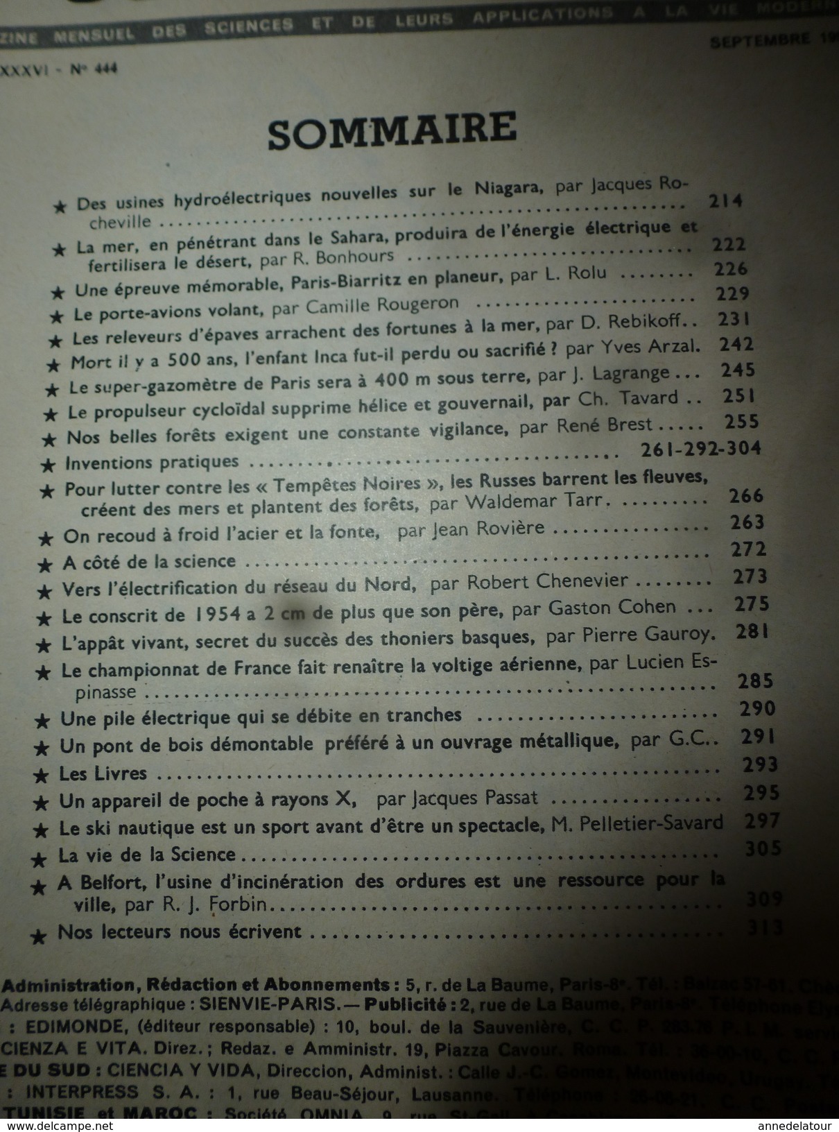 1954 SCIENCE Et VIE  N° 444--> Le Projet Fou D'une Mer Dans Le Sahara; Le Porte-avion Volant; Etc - Wissenschaft