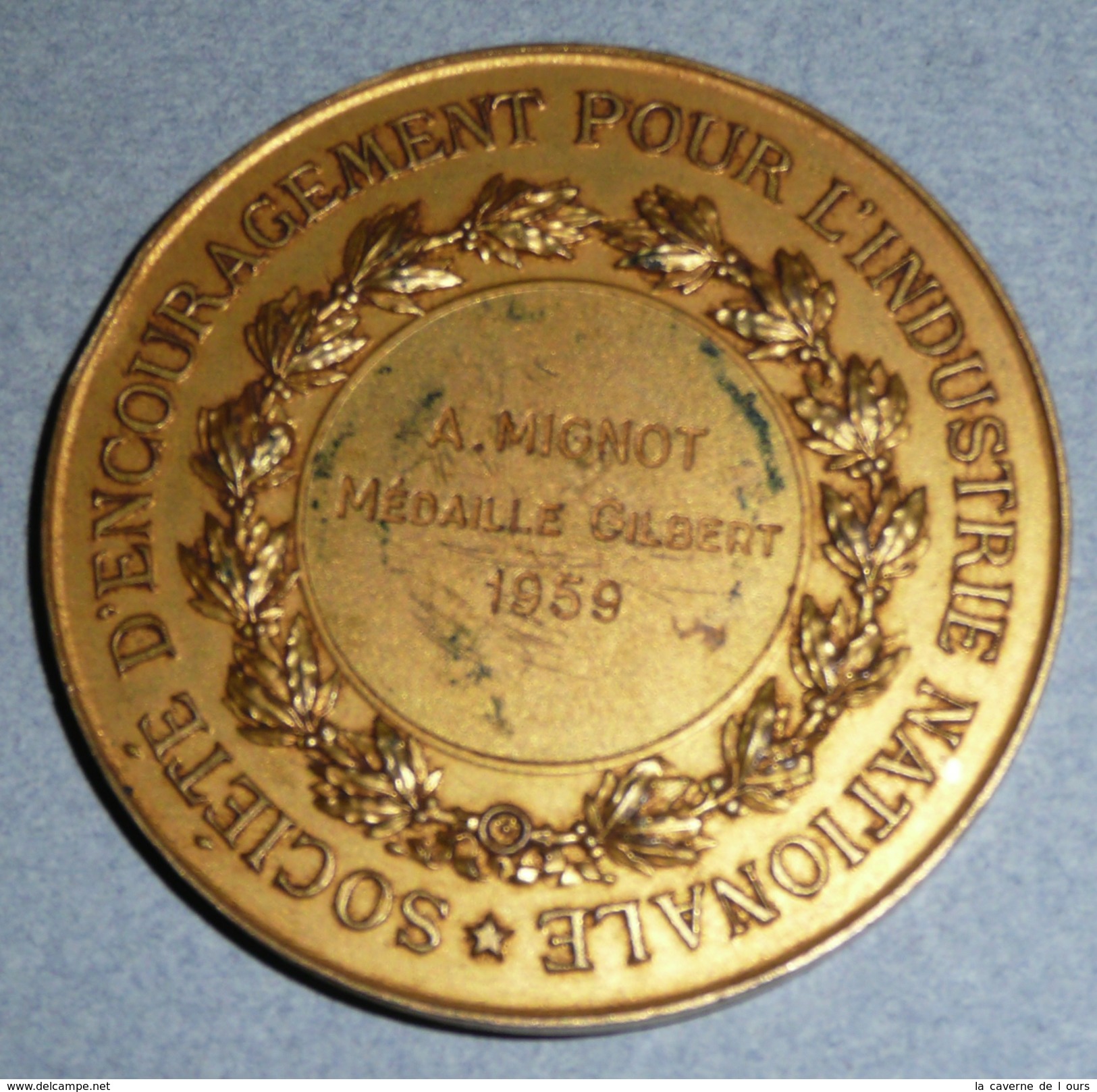 Rare Médaille En Bronze Doré, MDCCCI, F. TIOLIER, Gilbert 1959 Société D'encouragement Pour L'Industrie Nationale - Profesionales / De Sociedad