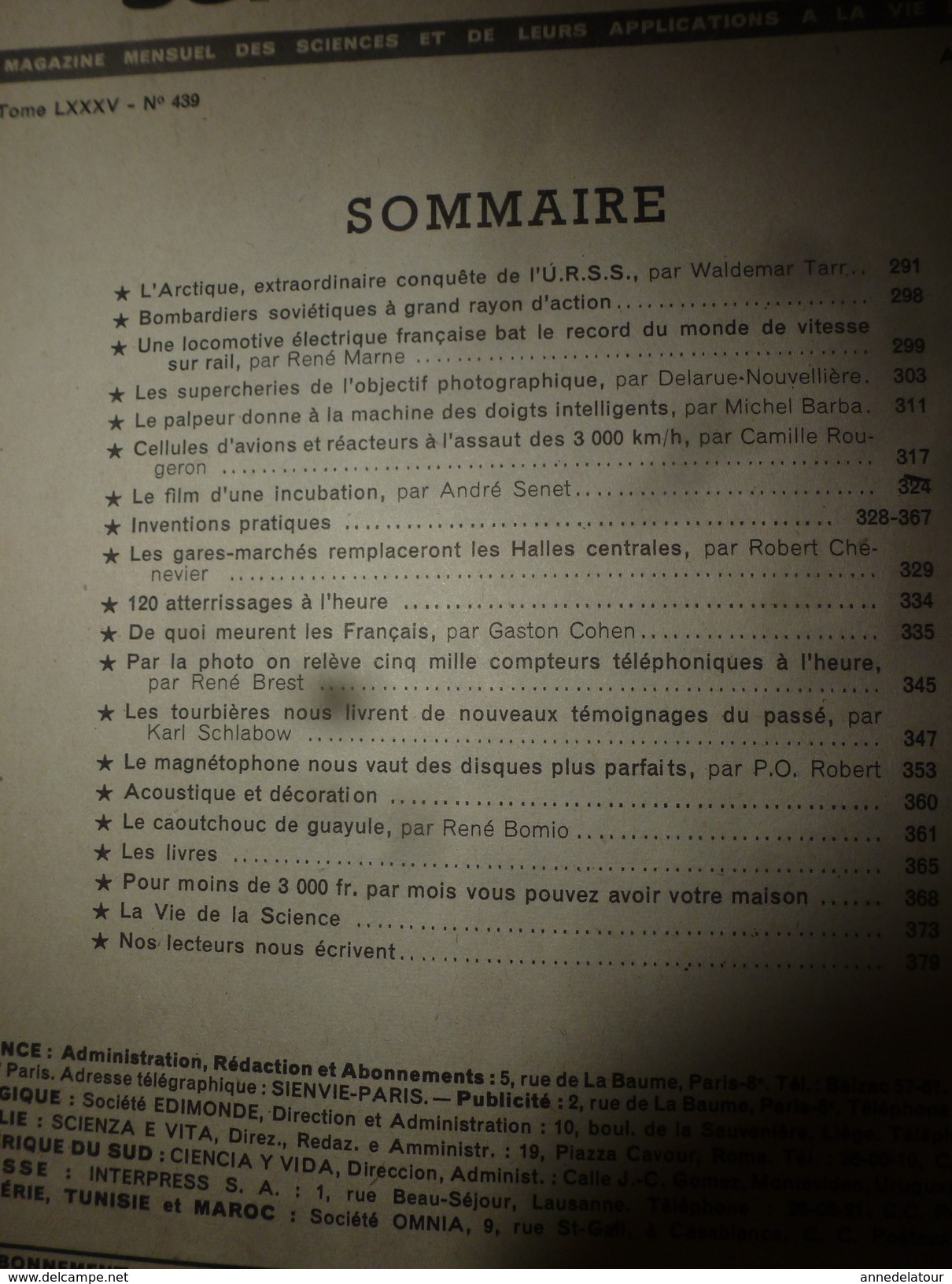1954 SCIENCE Et VIE  N° 439--> Les Tourbières ,témoignage Du Passé ; Le Caoutchouc De Guayule; Etc - Science