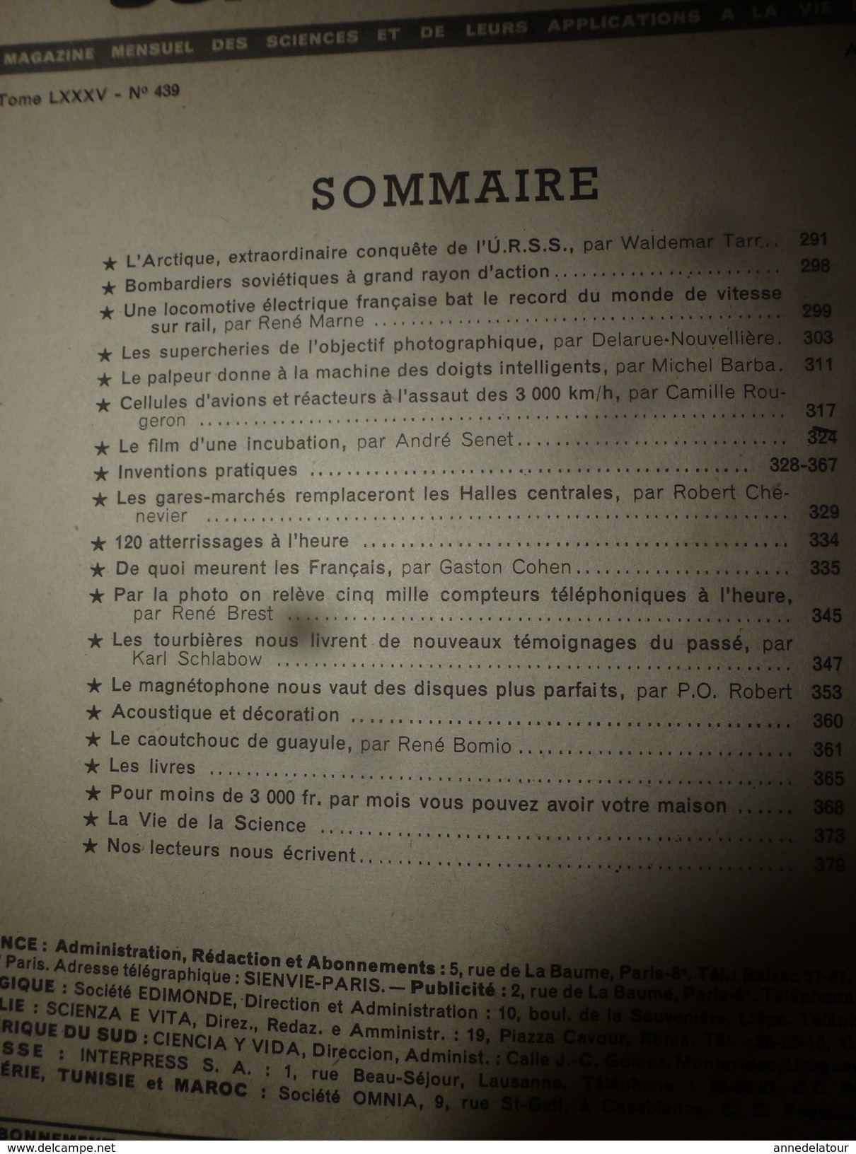 1954 SCIENCE Et VIE  N° 439--> Les Tourbières ,témoignage Du Passé ; Le Caoutchouc De Guayule; Etc - Ciencia