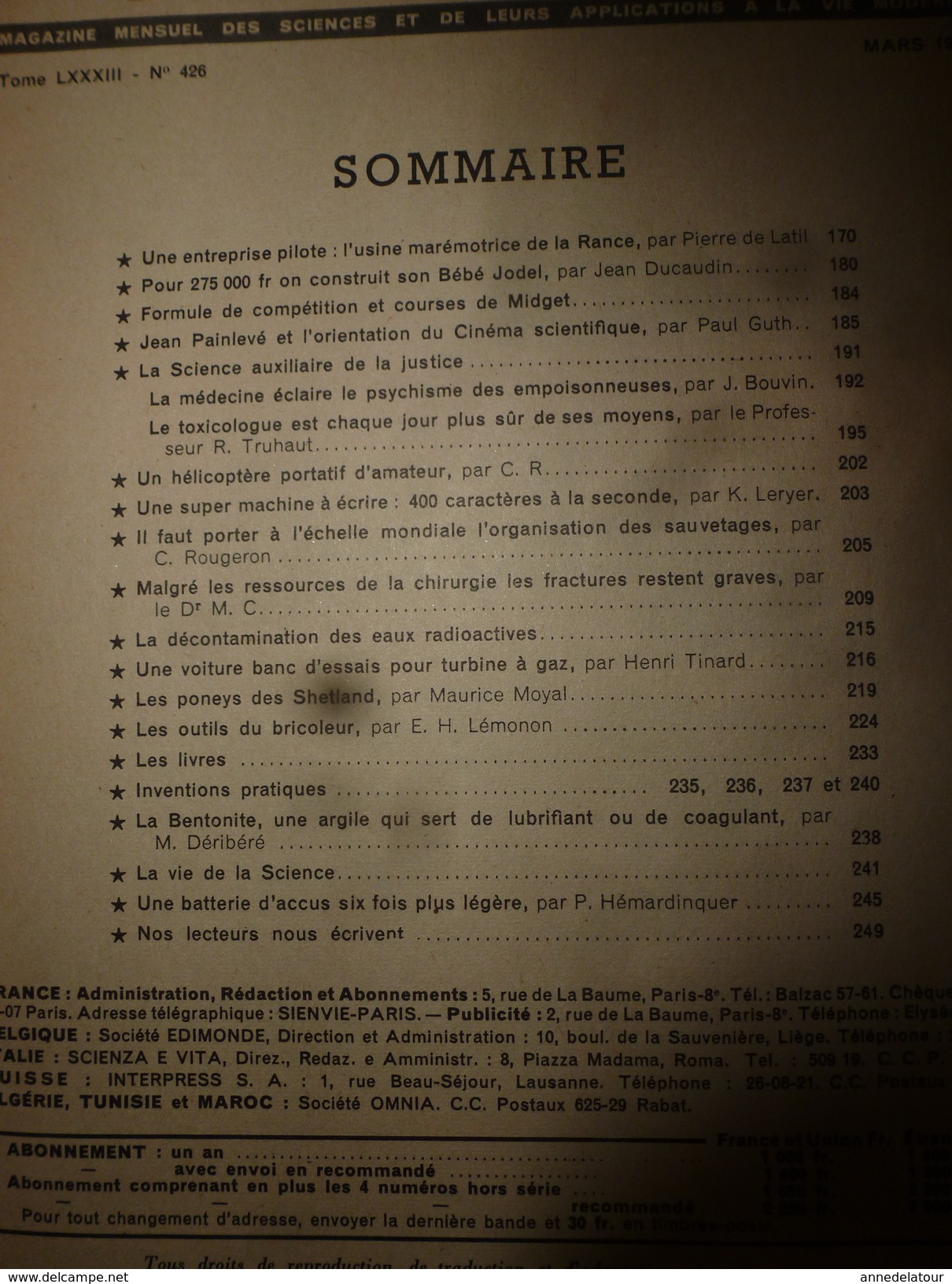 1953 SCIENCE Et VIE  N° 426--> Les Poneys De Shetland; Entreprise Pilote :l'usine Marémotrice De La Rance;etc - Science