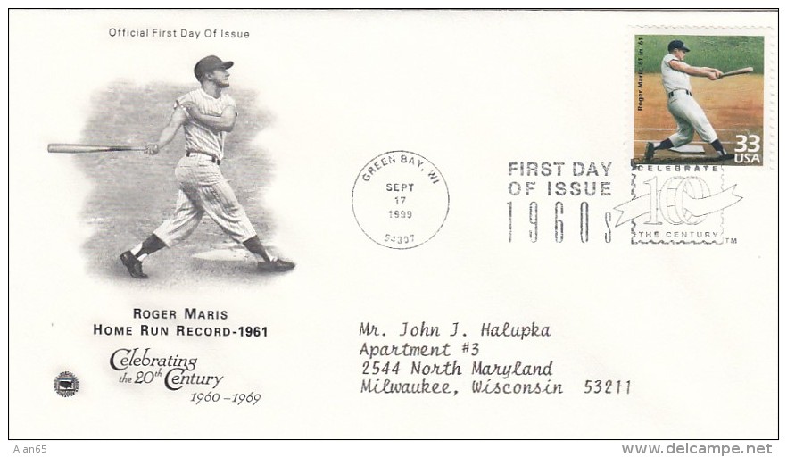 Sc#3188n Roger Maris Baseball Home Run Record 'Celebrate The Century' 1960s, First Day Cover FDC 1999 - 1991-2000