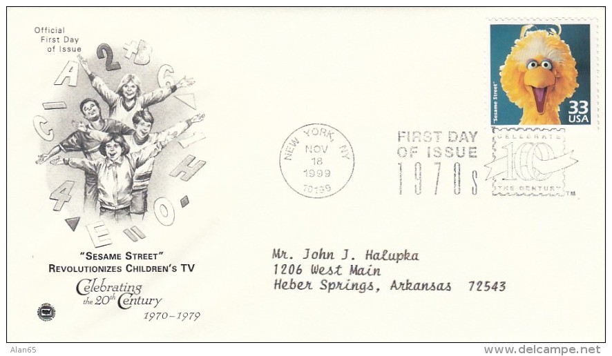 Sc#3189c Sesame Street Childrens Television Show Big Bird 'Celebrate The Century' 1970s, First Day Cover FDC 1999 - 1991-2000