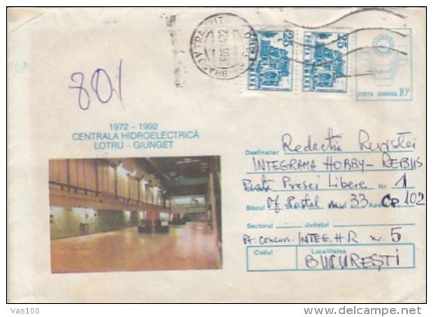 WATER ENERGY, LOTRU-GIUNGET POWER PLANT, COVER STATIONERY, ENTIER POSTAL, 1994, ROMANIA - Sonstige & Ohne Zuordnung