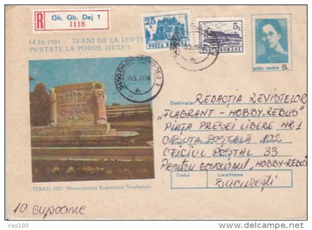 MILITARIA, ECATERINA TEODOROIU MONUMENT, REGISTERED COVER STATIONERY, ENTIER POSTAL, 1993, ROMANIA - Militaria