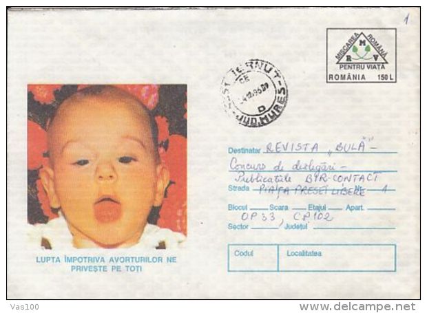 HEALTH, STOP ABORTIONS CAMPAIGN, CHILDRENS, COVER STATIONERY, ENTIER POSTAL, 1996, ROMANIA - Altri & Non Classificati