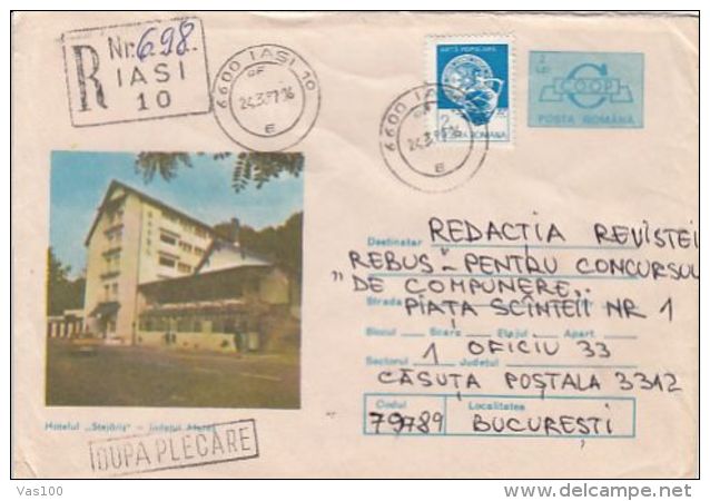 TOURISM, STEJARIS HOTEL, REGISTERED COVER STATIONERY, ENTIER POSTAL, 1987, ROMANIA - Hotel- & Gaststättengewerbe