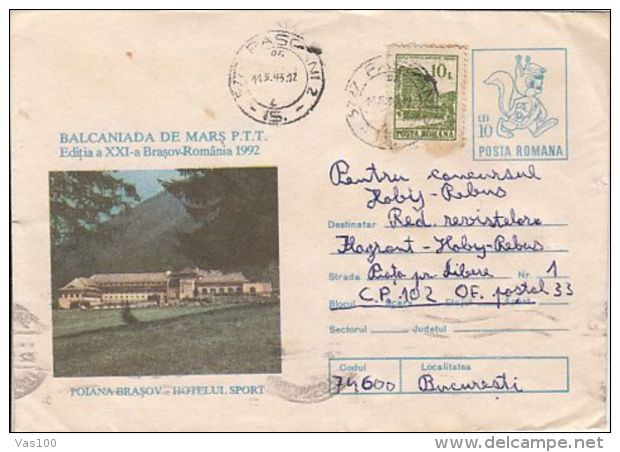 TOURISM, POIANA BRASOV- SPORT HOTEL, COVER STATIONERY, ENTIER POSTAL, 1993, ROMANIA - Hotel- & Gaststättengewerbe