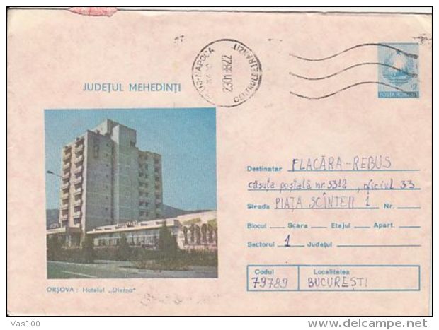TOURISM, ORSOVA- DIERNA HOTEL, COVER STATIONERY, ENTIER POSTAL, 1988, ROMANIA - Hotel- & Gaststättengewerbe
