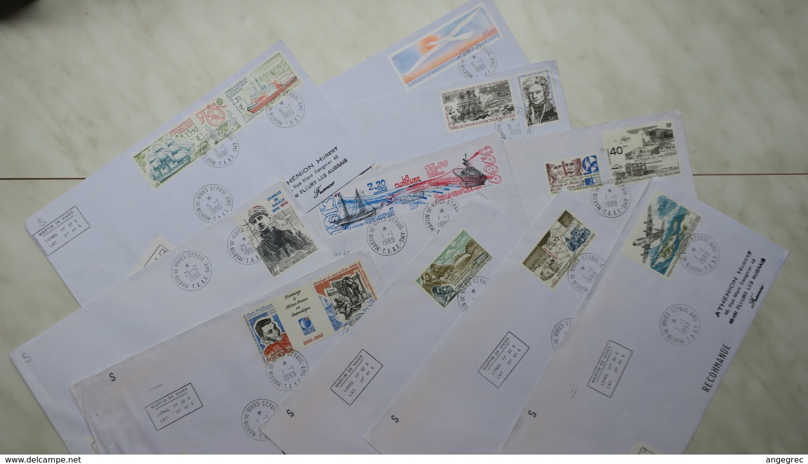 TAAF  Lot De 8 Lettre Recommandé En Partance De Marin-de-Vives-ST-Paul-AMS  Des Années 1989-1993 Oblitéré Pour LaFrance - Used Stamps