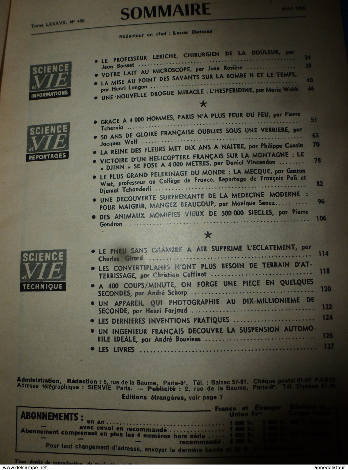 1955 SCIENCE Et VIE ---> POUR MAIGRIR MANGEZ BEAUCOUP; La Mecque :le Plus Grand Pelerinage Du Monde; Etc - Ciencia