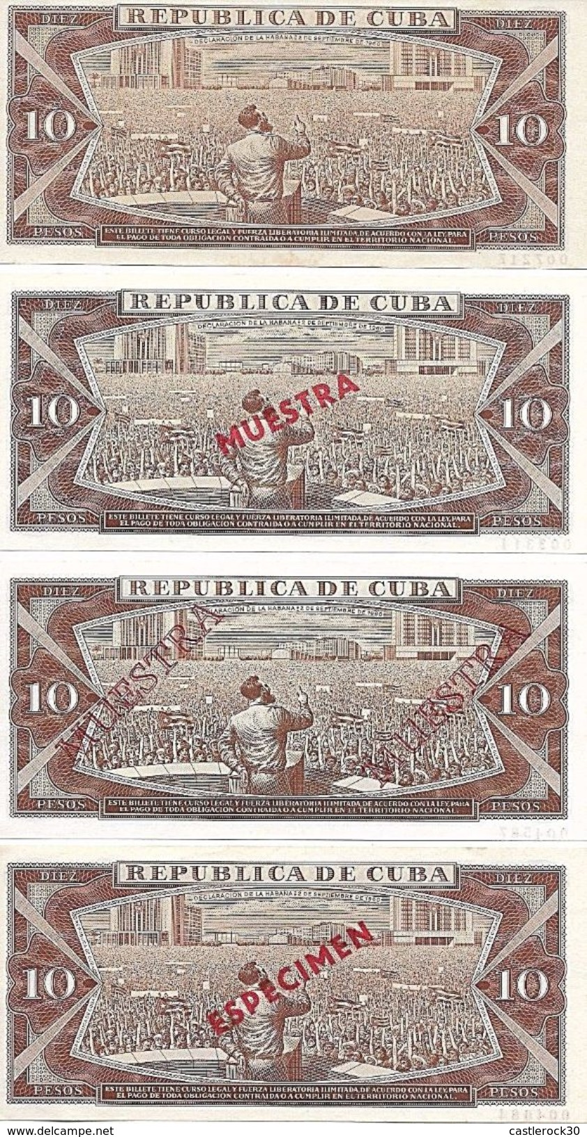 C) CUBA-CARIBE BANK NOTES SPECIMEN 10 PESOS 1968 TO 1987 - Cuba