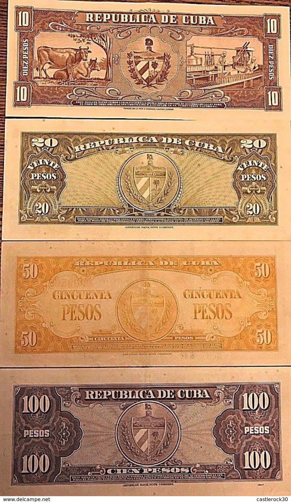 C) CUBA-CARIBBEAN BANK NOTES 4 PCS 10+20+50+100 (1954,1958,1960) - Cuba