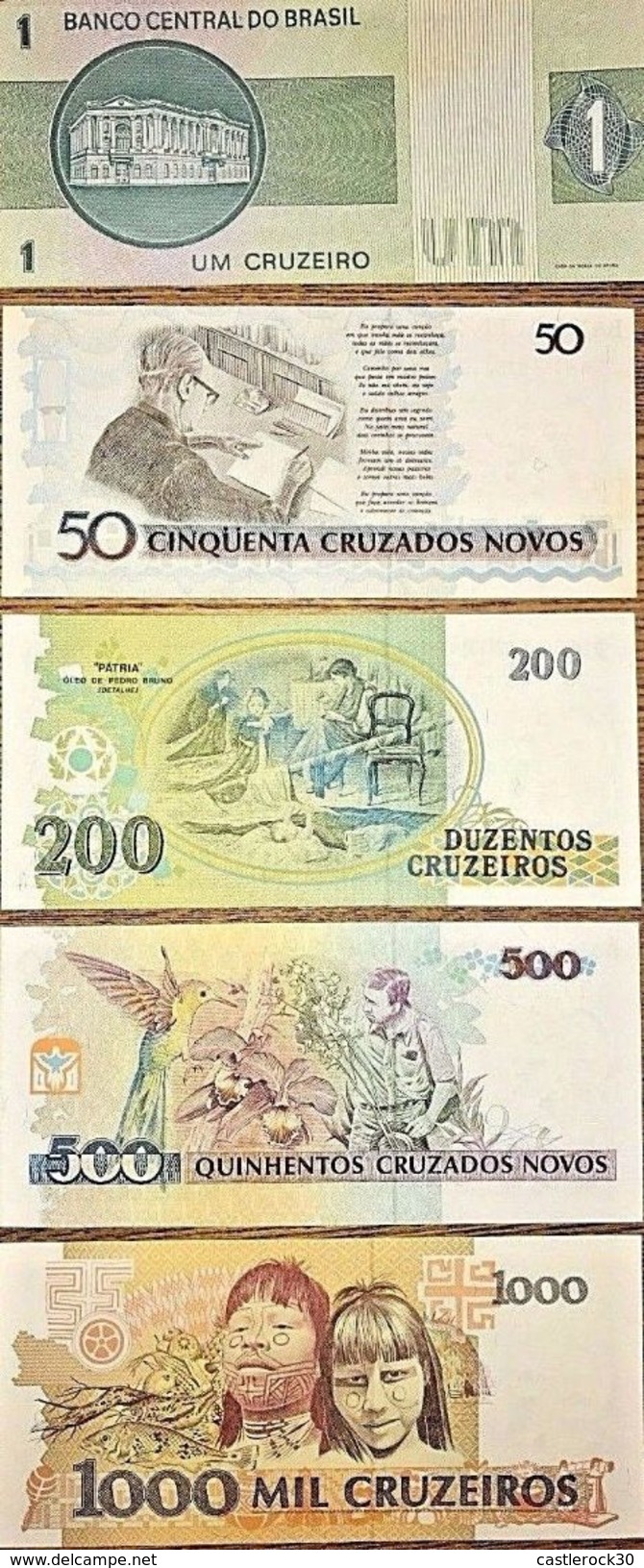 C) BRAZIL BANK NOTES CRUZEIROS 5PC (1+50+200+500+1000) UNC NEW - Brésil