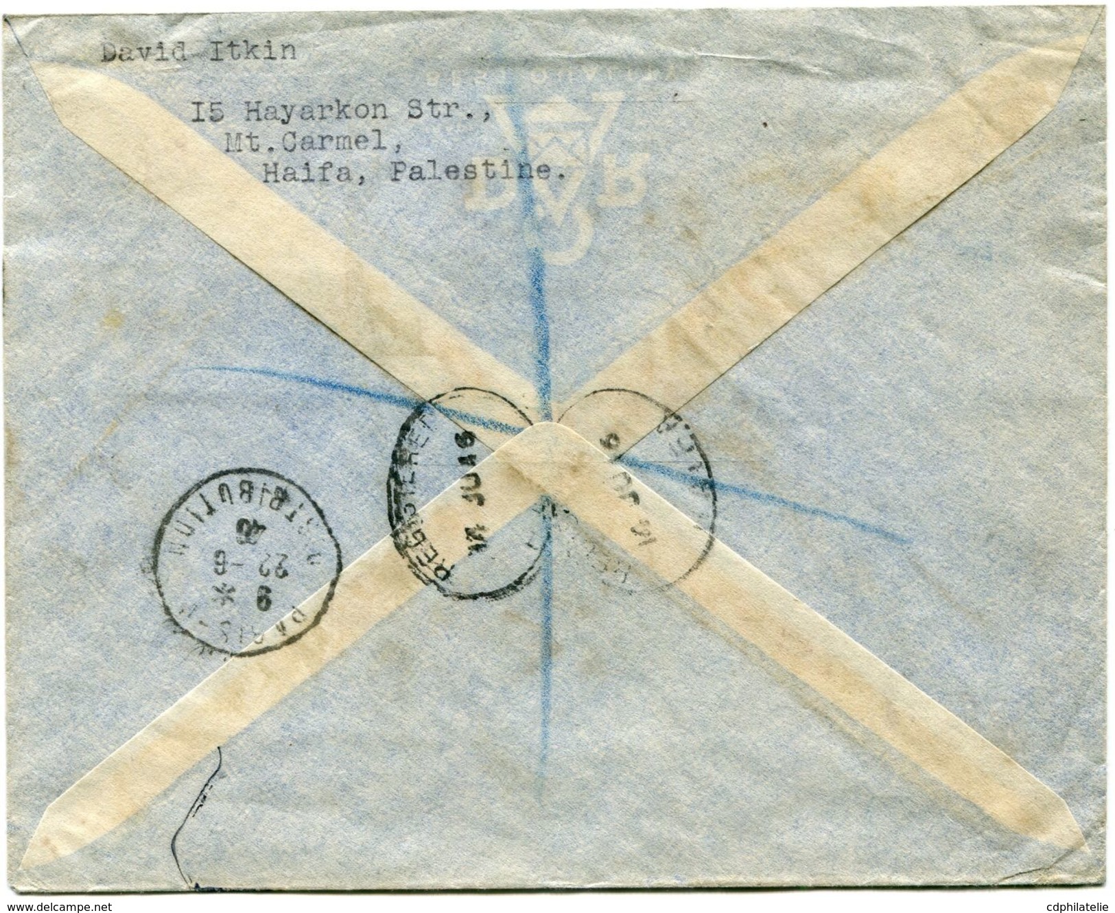 PALESTINE LETTRE RECOMMANDEE DEPART HAIFA 14 JU 46 POUR LA FRANCE - Palestina