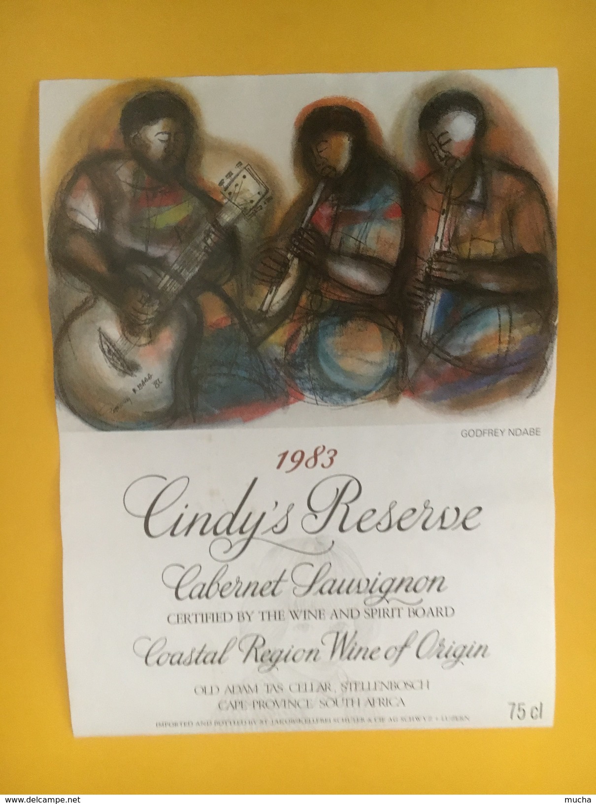 4563 -  Cindy's Réserve 1983 Cabernet Sauvignon Afrique Du Sud Musiciens Artiste Godfrey Ndabe - Art