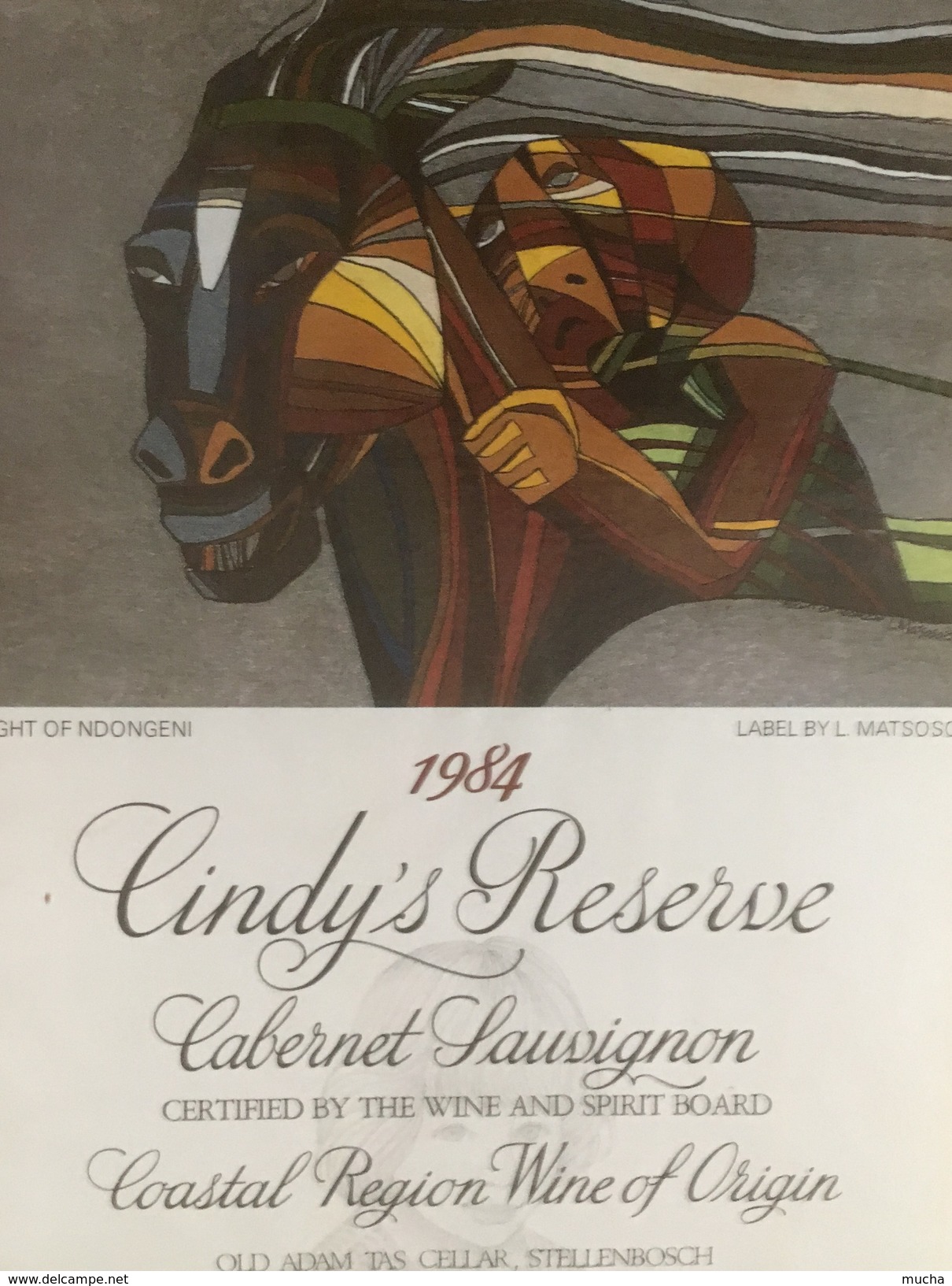 4564 -  Cindy's Réserve 1984 Cabernet Sauvignon Afrique Du Sud Flight Of Ndongeni Artiste L.Matsoso - Arte