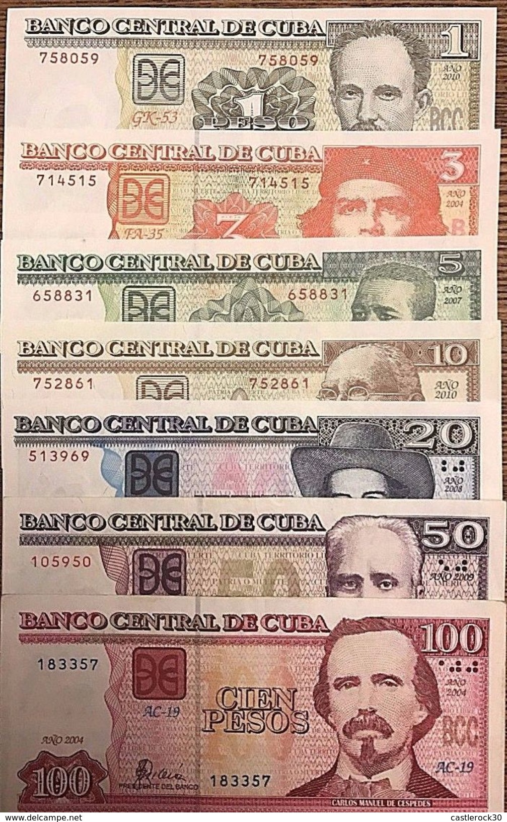 C) CUBA-CARIBBEAN BANK NOTES 7 PCS UNC 1+3+5+10+20+50+100 "2002 TO 2015" - Cuba