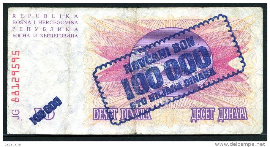 336a-Bosnie-Herzegovine Billet De 100000  Dinara Sur 10 Dinara 1993 JG881 - Bosnia And Herzegovina