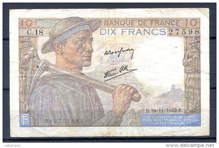 456-France Billet De 10 Francs 1942 B C18 - 10 F 1941-1949 ''Mineur''