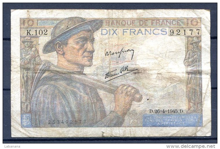 456-France Billet De 10 Francs 1945 D K102 - 10 F 1941-1949 ''Mineur''