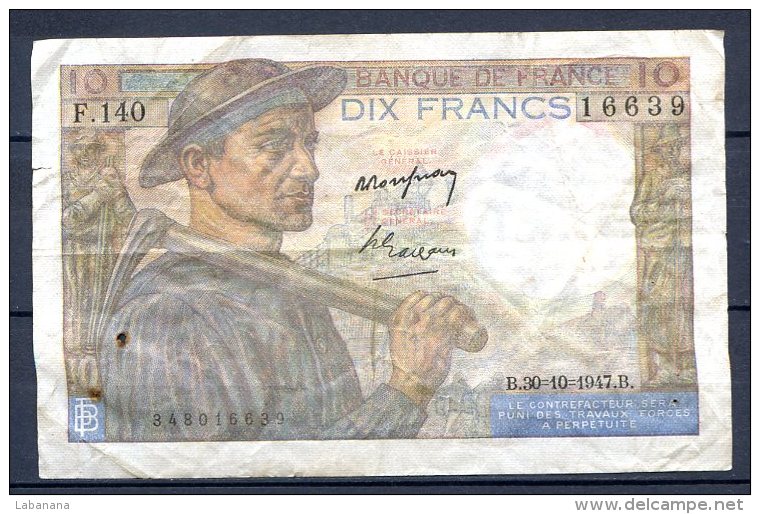 456-France Billet De 10 Francs 1947 B F140 - 10 F 1941-1949 ''Mineur''