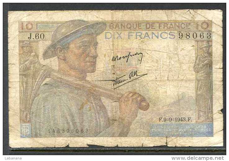 329-France Billet De 10 Francs 1943 F J60 - 10 F 1941-1949 ''Mineur''