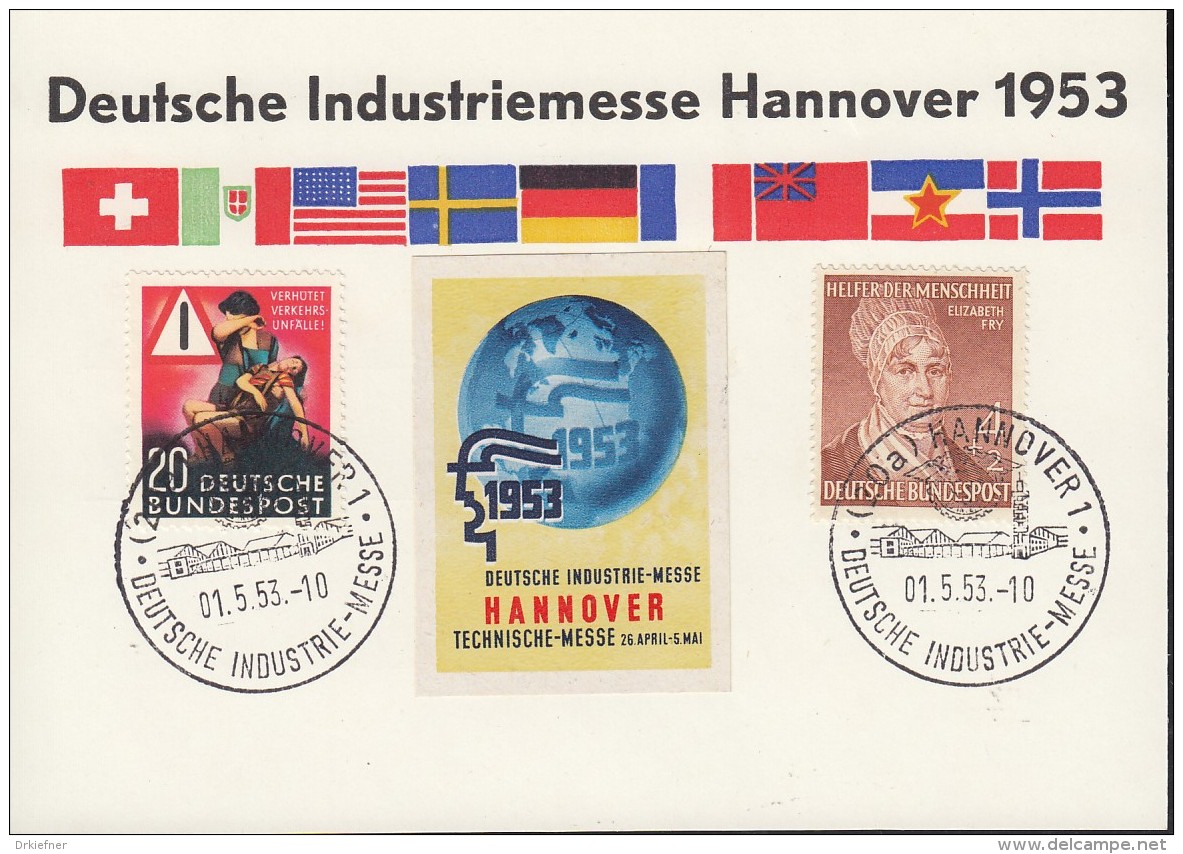 BRD 156, 162, Auf Sonderkarte Mit Vignette Und SoSt: Hannover Deutsche Industrie-Messe 1.5.1953 - Briefe U. Dokumente