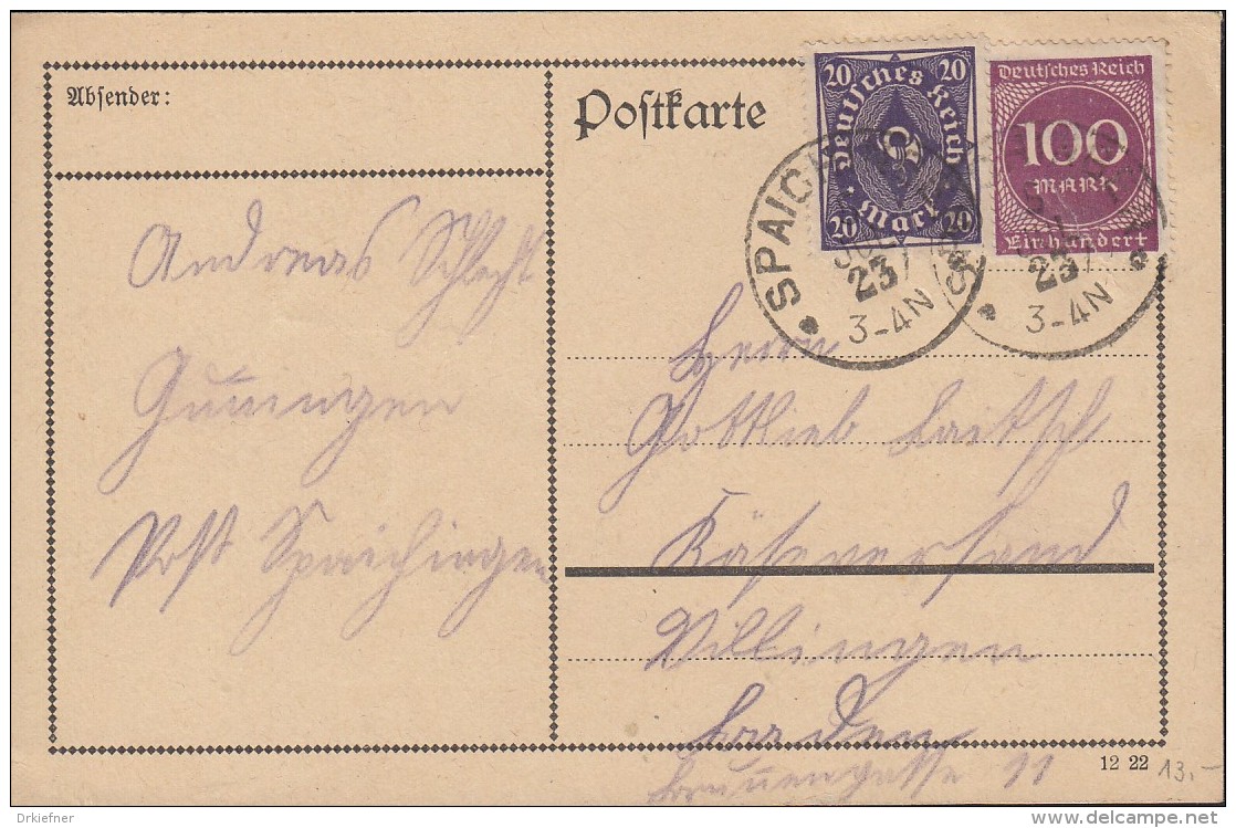 INFLA DR 230 W, 268 B MiF, Auf PK Mit Stempel: Spaichingen 5.7.1923 - Sonstige & Ohne Zuordnung