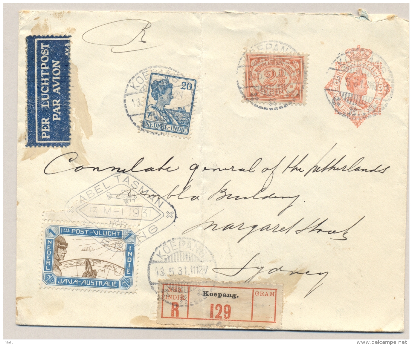 Nederlands Indië - 1931 - Abel Tasman R-Flight Cover Van KOEPANG Naar Sydney / Australia  - Rare Cover - Netherlands Indies