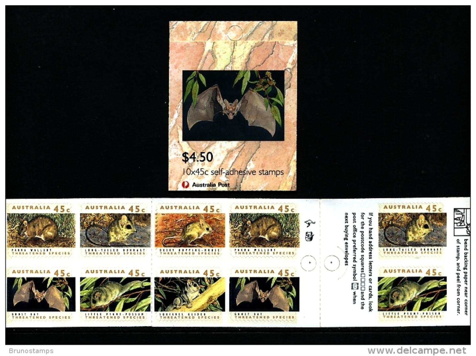 AUSTRALIA - 1992  $ 4.50 THREATENED SPECIES  BOOKLET  1 KANGAROO  1 KOALA  REPRINT  MINT NH SG SB78 - Carnets