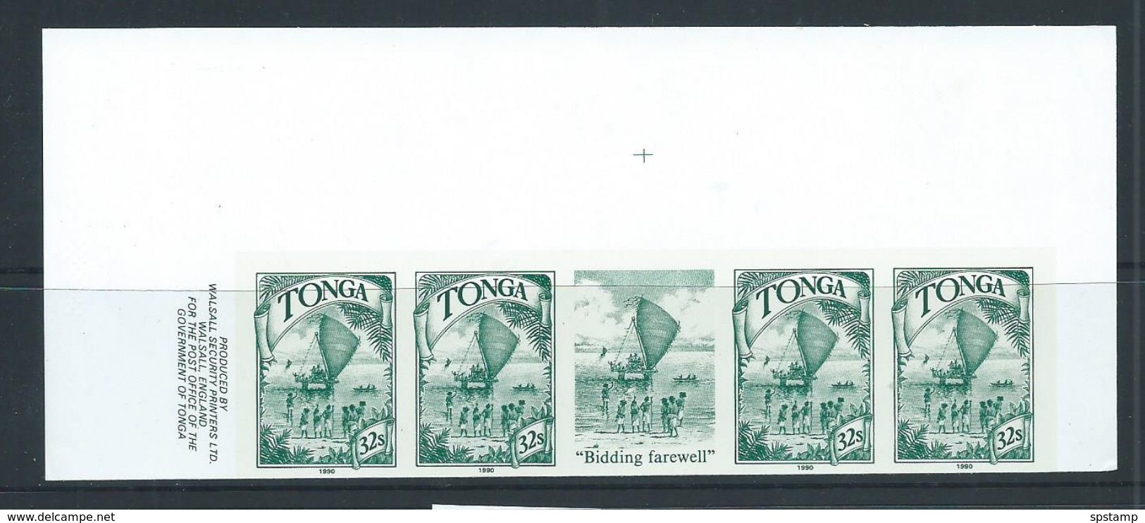 Tonga 1990 Polynesian Boats & Voyages 32s Rare Imperforate Plate Proof Strip Of 4 From Top Of Sheet With Label MNH - Tonga (1970-...)