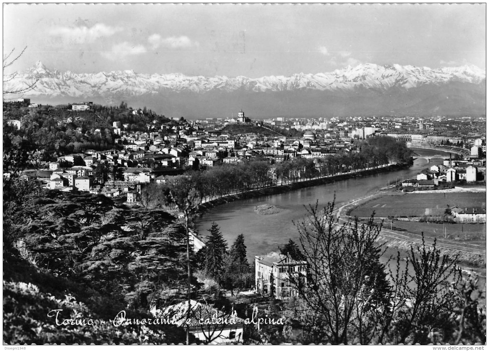 06929 "TORINO - PANORAMA E CATENA ALPINA" ANNULLO POSTALE SPECIALE. CART. ILL. ORIG. SPED. 1957 - Panoramic Views
